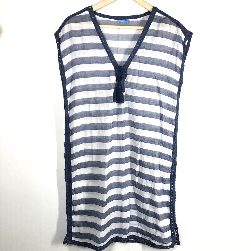 J. McLaughlin Tunic Top Swim Cover M/L Medium Large Cotton Striped Beach Coastal